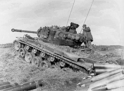 M46 Patton medium tank of US 1st Marine Tank Battalion, Korea, Dec 1952