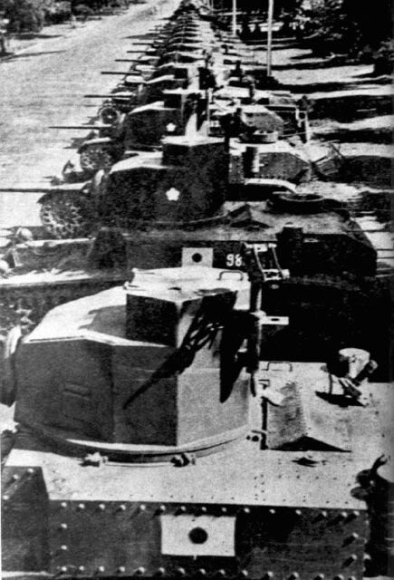 Captured M3 Stuart tanks with Japanese markings, circa 1940s