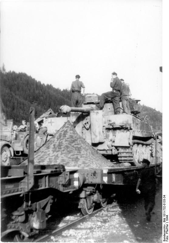 German Tiger I heavy tank of the German 'Großdeutschland' Division being transported by railroad, Romania, 1944