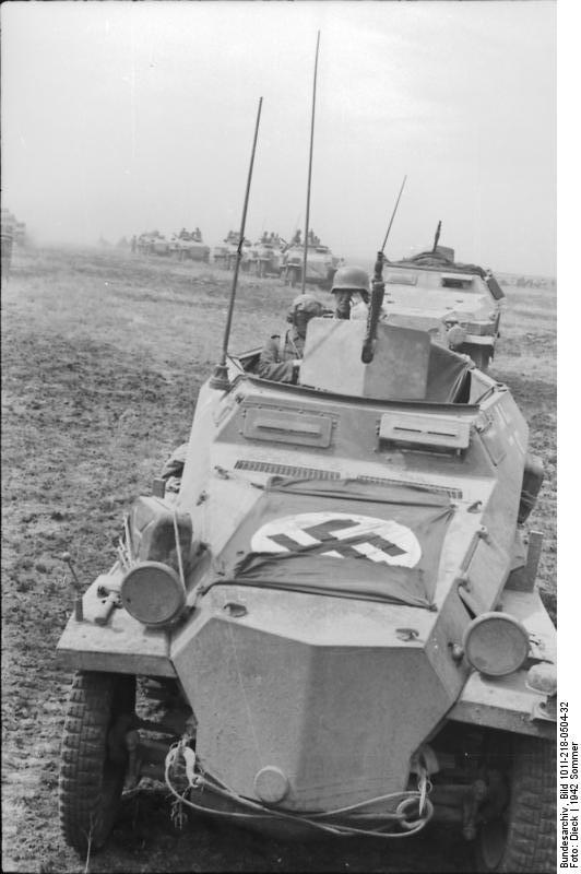 SdKfz. 250/3 Ausf A and SdKfz. 251 halftrack vehicles of the German 24th Panzer Division, Southern Russia, 21 Jun 1942