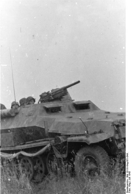 Waffen-SS troops in a SdKfz. 251 halftrack vehicle, Russia, Jul 1943