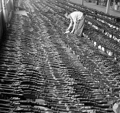 Newly completed Bren guns at the John Inglis and Company factory, Toronto, Canada, 1940s