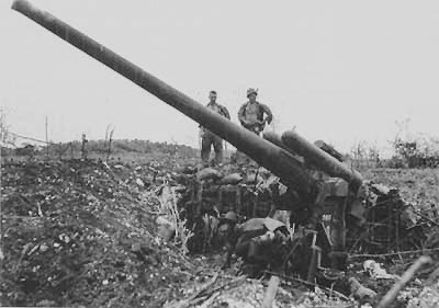 Japanese Type 10 dual-purpose gun on Tinian, Mariana Islands, 1944-1945